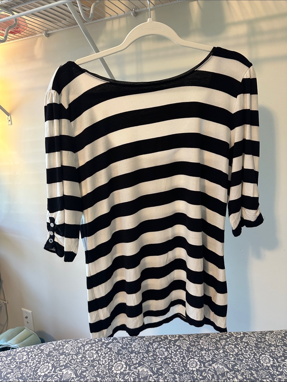 White House Black Market Black & White Striped Short Sleeve Tee